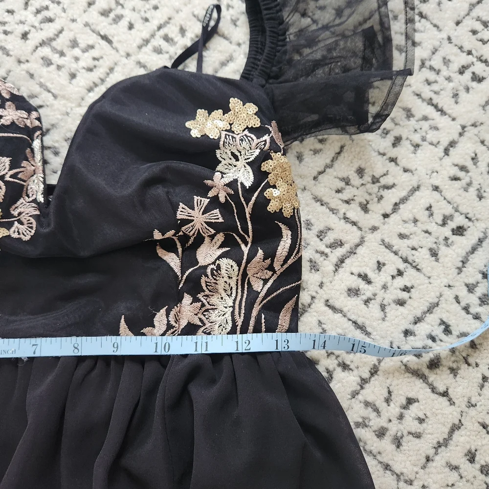 Soieblu Black Gown Dress Gold Floral Sequins Embroidery Whimsigoth Fairy Witchy - Picture 9 of 14